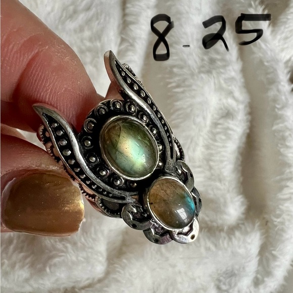 925 Flash Labradorite GODDESS ANGEL WING Ring 9 or 11 - Picture 12 of 13